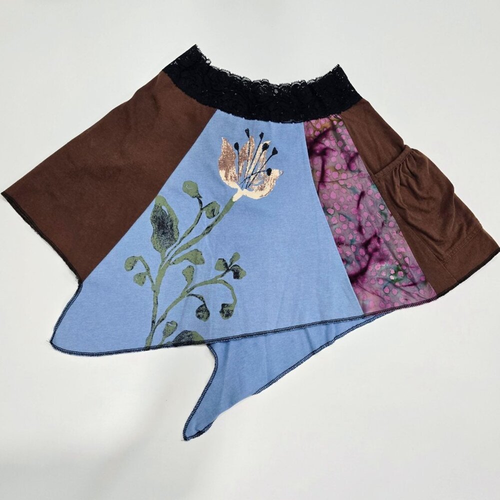 Handmade ✦ Floral Patchwork Handkerchief Mini Skirt ✦ Lace Waist Asymmetrical S - Picture 12 of 14